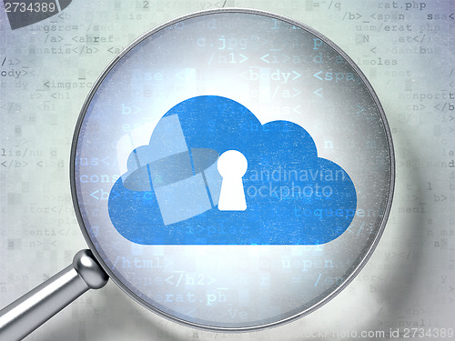 Image of Cloud computing concept: Cloud With Keyhole with optical glass