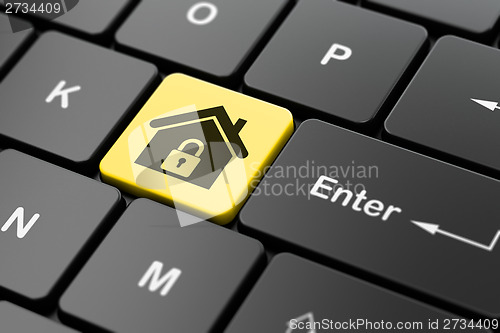 Image of Safety concept: Home on computer keyboard background