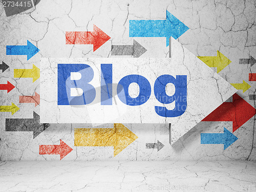 Image of Web design concept: arrow with Blog on grunge wall background