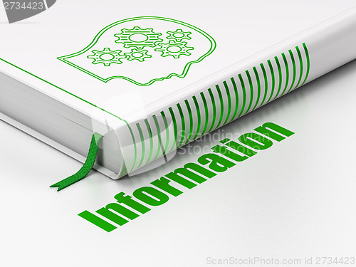 Image of Data concept: book Head With Gears, Information on white