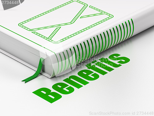 Image of Finance concept: book Email, Benefits on white background