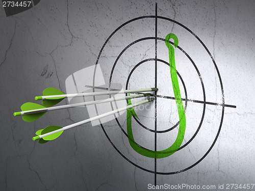 Image of Safety concept: arrows in Fishing Hook target on wall background