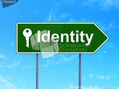 Image of Protection concept: Identity and Key on road sign background
