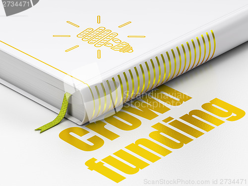 Image of Business concept: book Energy Saving Lamp, Crowd Funding on white background