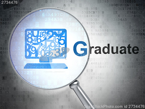 Image of Education concept: Computer Pc and Graduate with optical glass