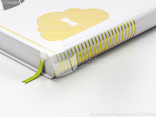 Image of Cloud technology concept: closed book, Cloud With Keyhole on white background