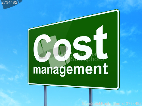 Image of Finance concept: Cost Management on road sign background
