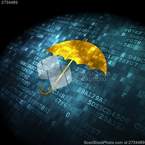 Image of Security concept: Umbrella on digital background