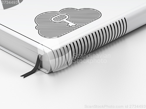 Image of Cloud technology concept: closed book, Cloud With Key on white