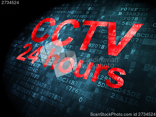 Image of Security concept: CCTV 24 hours on digital background