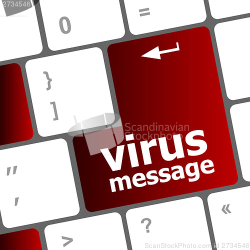 Image of Computer keyboard with virus message key