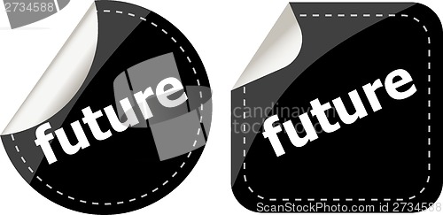 Image of black future stickers set on white, icon button