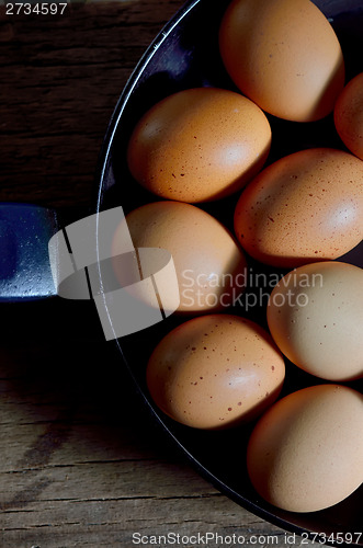 Image of raw eggs in pan