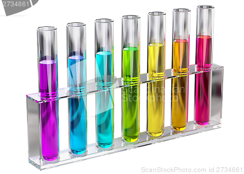 Image of colored transparent solution in test tubes