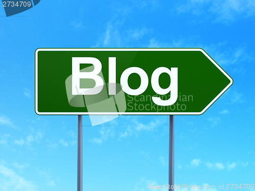 Image of Web development concept: Blog on road sign background