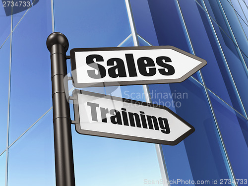 Image of Advertising concept: sign Sales Training on Building background