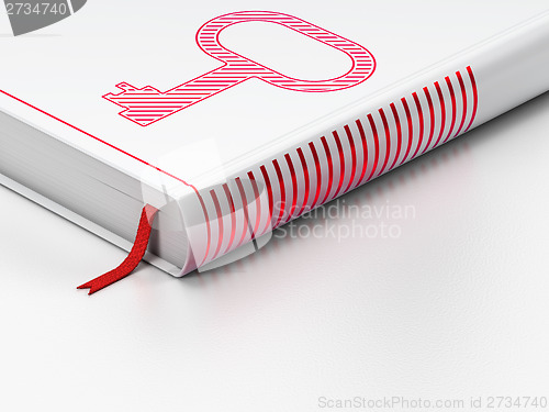 Image of Security concept: closed book, Key on white background