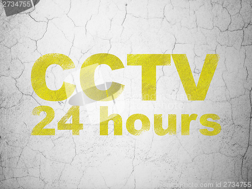 Image of Privacy concept: CCTV 24 hours on wall background