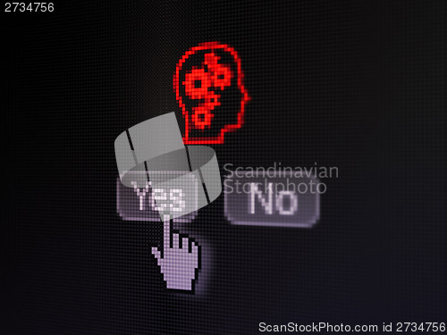 Image of Data concept: Head With Gears on digital computer screen