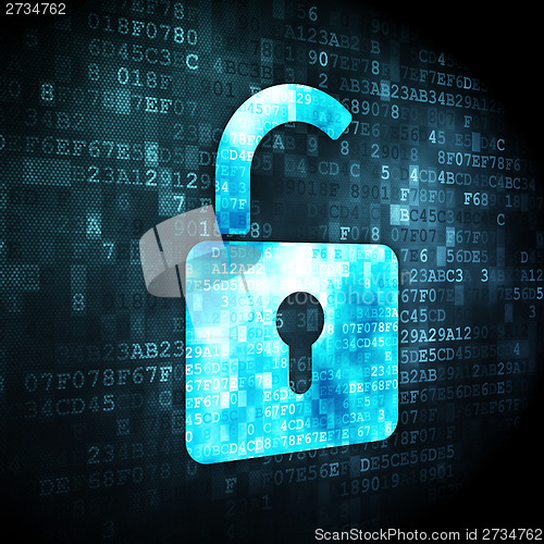 Image of Data concept: Opened Padlock on digital background
