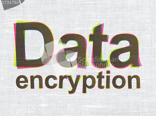 Image of Safety concept: Data Encryption on fabric texture background