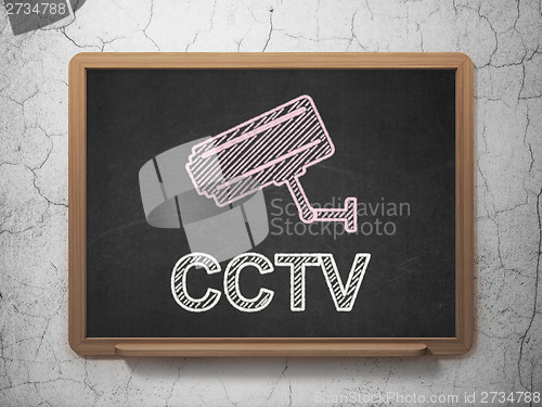 Image of Protection concept: Cctv Camera and CCTV on chalkboard