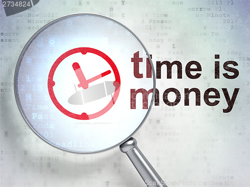 Image of Clock and Time is Money with optical glass