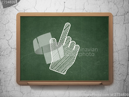 Image of Advertising concept: Mouse Cursor on chalkboard background