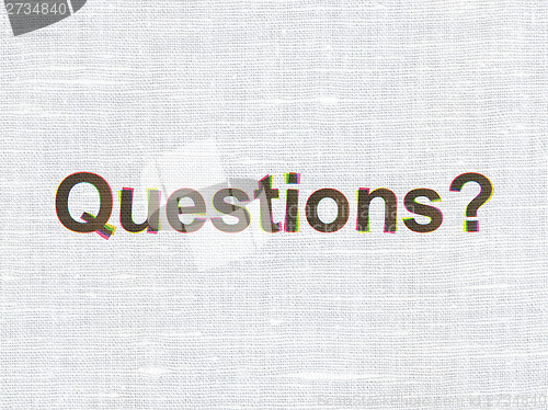 Image of Education concept: Questions? on fabric texture background