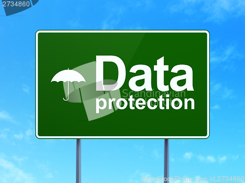 Image of Safety concept: Data Protection and Umbrella on road sign