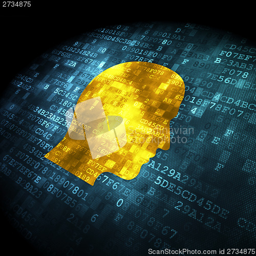 Image of Data concept: Head on digital background