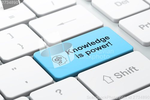 Image of Education concept: Head With Gears and Knowledge Is power!