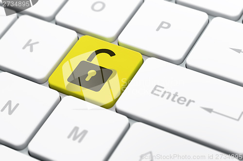 Image of Information concept: Opened Padlock on computer keyboard