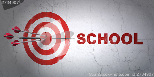 Image of Education concept: target and School on wall background