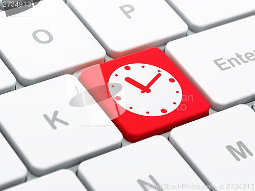 Image of Time concept: Clock on computer keyboard background