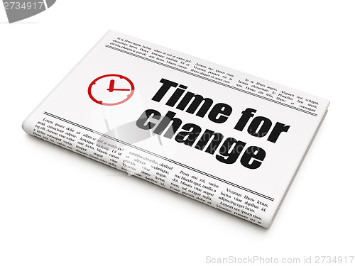 Image of Timeline concept: newspaper with Time for Change and Clock