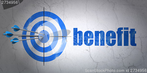 Image of Finance concept: target and Benefit on wall background