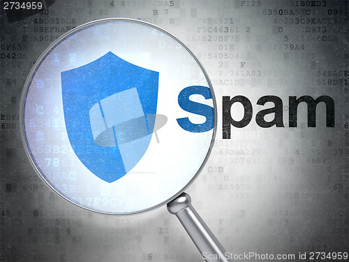 Image of Security concept: Shield and Spam with optical glass