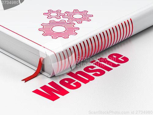 Image of Web design concept: book with Gears, Website on white background