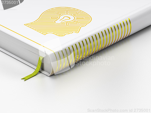 Image of Education concept: closed book, Head With Light Bulb on white