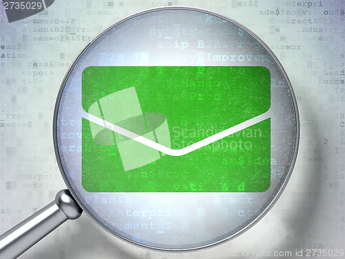 Image of Finance concept:  Email with optical glass on digital background