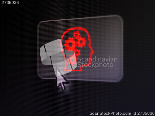 Image of Data concept: Head With Gears on digital button background