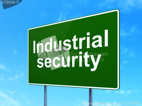 Image of Protection concept: Industrial Security on road sign background
