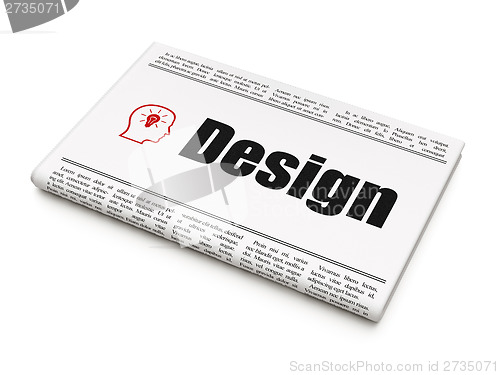 Image of Advertising concept: newspaper with Design and Head Lightbulb