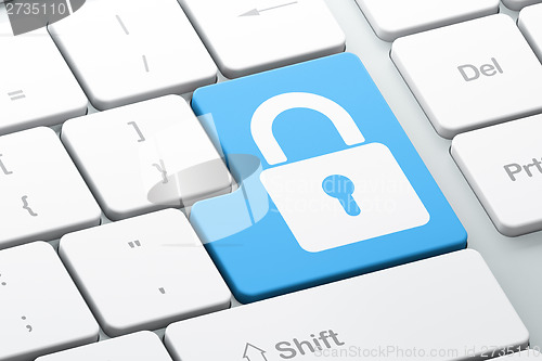 Image of Security concept: Closed Padlock on computer keyboard background