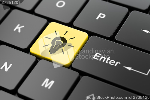 Image of Finance concept: Light Bulb on computer keyboard background