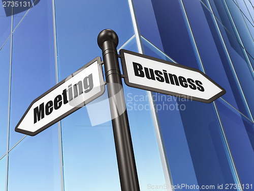 Image of Finance concept: sign Business Meeting on Building background