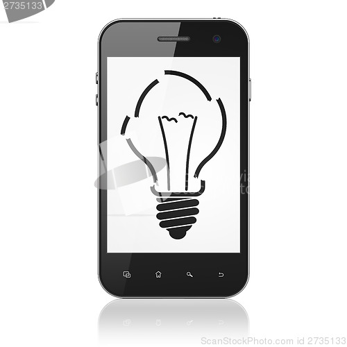 Image of Finance concept: Light Bulb on smartphone