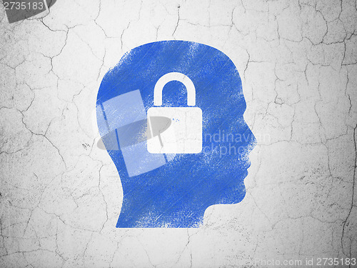 Image of Data concept: Head With Padlock on wall background