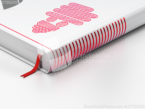 Image of Finance concept: closed book, Energy Saving Lamp on white